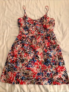 J. Crew Red Floral Spaghetti-Strap Sundress with Blue Accents